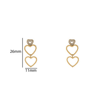 Oorbellen E56428-2 2 Hearts dangle goud - Day&amp;Eve