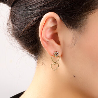 Oorbellen E56428-2 2 Hearts dangle goud - Day&amp;Eve