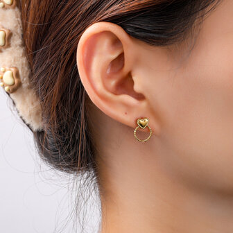 Oorbellen E56417-2 Heart round stud goud - Day&amp;Eve