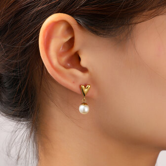 Oorbellen E56191-2 Pearly heart stud goud - Day&amp;Eve