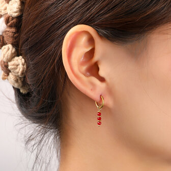 Oorbellen E56143-5 Triple bead hoop burgundy goud - Day&amp;Eve