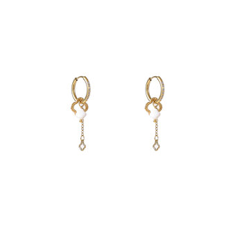 Oorbellen E56126-1 Sparkle clover dangle hoop goud - Day&amp;Eve