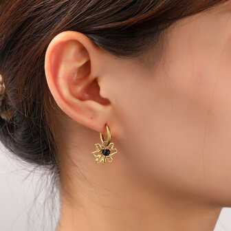 Oorbellen E56147-2 Flower bead hoop hematite goud - Day&amp;Eve