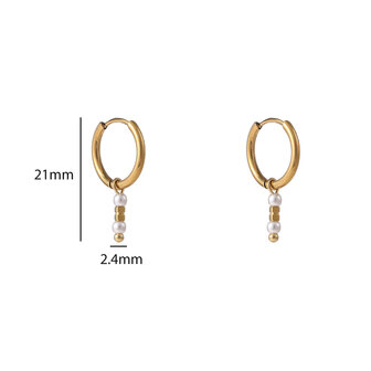 Oorbellen E56099-2 Parel dangle hoop goud - Day&amp;Eve