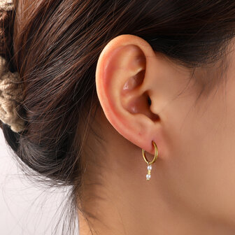 Oorbellen E56099-2 Parel dangle hoop goud - Day&amp;Eve