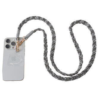 Telefoonkoord lang T562-1 Gevlochten glitters zwart - Day&amp;Eve