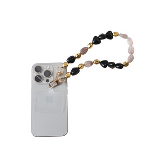 Telefoonkoord kort T557-1 Hartjes chain zwart - Day&amp;Eve
