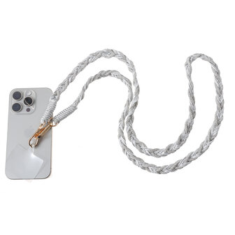 Telefoonkoord lang T562-2 Gevlochten glitters zilver - Day&amp;Eve