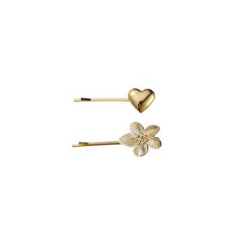 Haarspelden set H555-2 Bloem en hartje goud - Day&amp;Eve