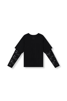 T-shirt met kanten mouwen Teddy zwart - Refined Department