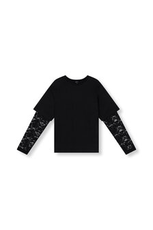 T-shirt met kanten mouwen Teddy zwart - Refined Department