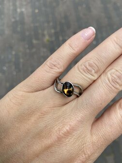 Steentje twisted Misty  stone Coffee 9,5 mm zilver TME3 - Melano