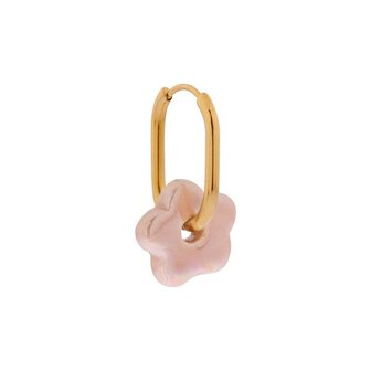 Oorbel per stuk LK400 oval flower hoop goud - Label Kiki