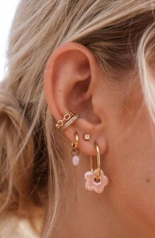 Oorbel per stuk LK400 oval flower hoop goud - Label Kiki
