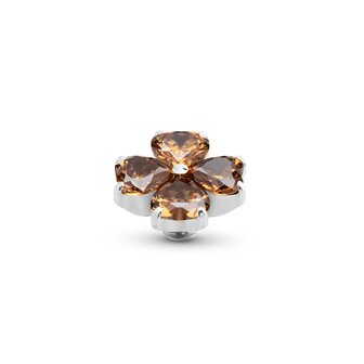 Steentje twisted Heart Clover Coffee 10mm zilver TMG1 - Melano