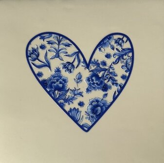 Tegeltje delftsblauw hartje creme/blauw - YETT