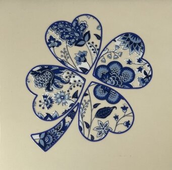 Tegeltje  delftsblauw klavertje creme/blauw - YETT