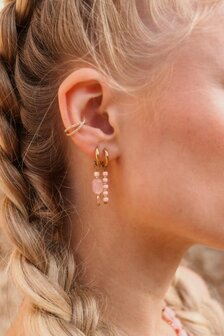 Oorbel per stuk LK413 pink dottie hoop goud - Label Kiki