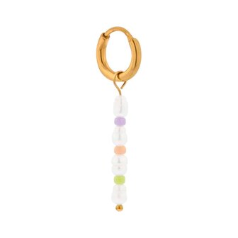 Oorbel per stuk LK420 colorful pearl hoop goud - Label Kiki