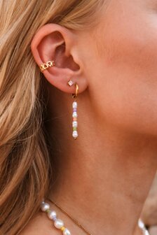 Oorbel per stuk LK420 colorful pearl hoop goud - Label Kiki