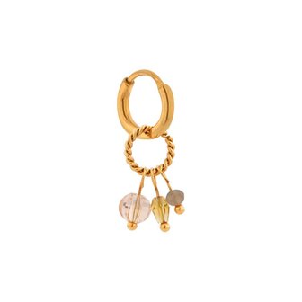 Oorbel per stuk LK427 twisted stones hoop goud - Label Kiki
