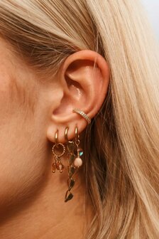 Oorbel per stuk LK427 twisted stones hoop goud - Label Kiki