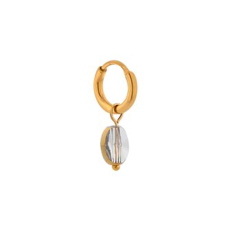 Oorbel per stuk LK428 oval grey hoop goud - Label Kiki