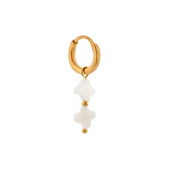 Oorbel per stuk LK431 white clover hoop goud - Label Kiki