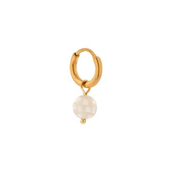 Oorbel per stuk LK432 Mother of pearls hoop goud - Label Kiki