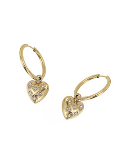 Oorbellen hartjes met diamantjes goud - Rose &amp; Camellia