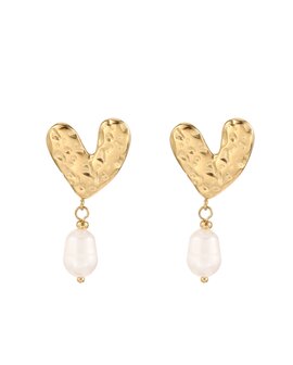 Oorbellen hartje met parel goud - Rose &amp; Camellia