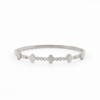 Bangle Klavertjevier en zirkonia steentjes Ilona zilver - Kalli