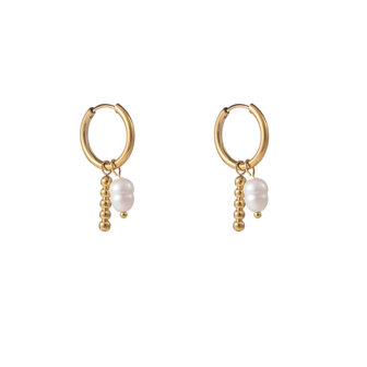 Oorbellen E56111-2 hanger parel met staafje hoop goud - Day&amp;Eve