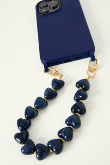 Telefoonkoord kort stenen hartjes donkerblauw