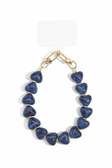 Telefoonkoord kort stenen hartjes donkerblauw
