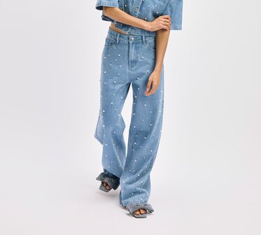 Denim broek met parels Payton blauw - Refined Department