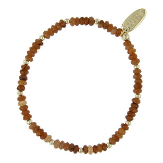 Armband 3mm halfedelsteen jade bruin 14 krt plated brass FJ8648 goud - Fushi