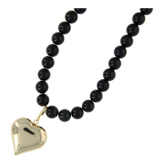 Ketting zwart met hart FJ8509 - Fushi