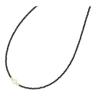 Ketting kort facet zoetwaterparel zwart FJ5811 - Fushi