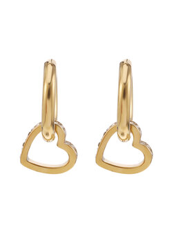 Oorbellen hoops hartje steentjes goud - Rose &amp; Camellia