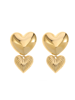 Oorbellen dubbele hartjes goud - Rose &amp; Camellia