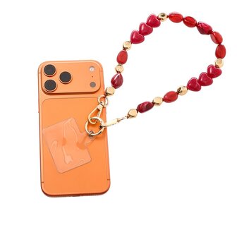 Telefoonkoord kort T557-5 hart kralen rood/roze - Day&amp;Eve