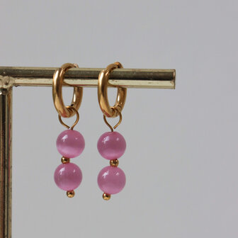 Oorbel per stuk K.SH.369.1 Pink cat eye goud - Label Kiki