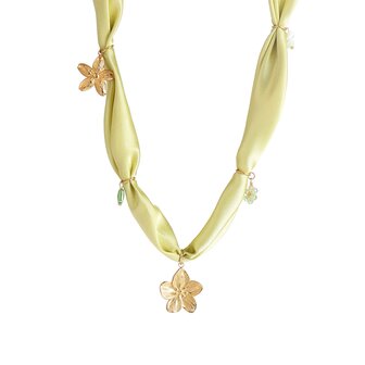 Ketting stof N61457-2 bloemetjes groen goud - Day&amp;Eve