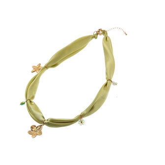 Ketting stof N61457-2 bloemetjes groen goud - Day&amp;Eve