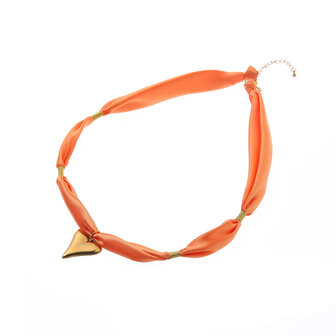 Ketting stof N61456-2 hartje oranje goud - Day&amp;Eve