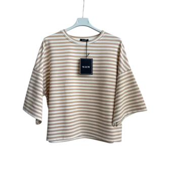 T-shirt Salut! gestreept beige creme