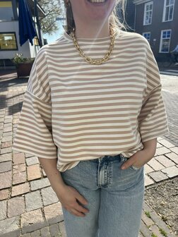 T-shirt Salut! gestreept beige creme