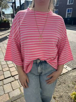 T-shirt Salut! gestreept roze