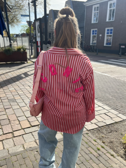 Blouse Iconic gestreept rood roze